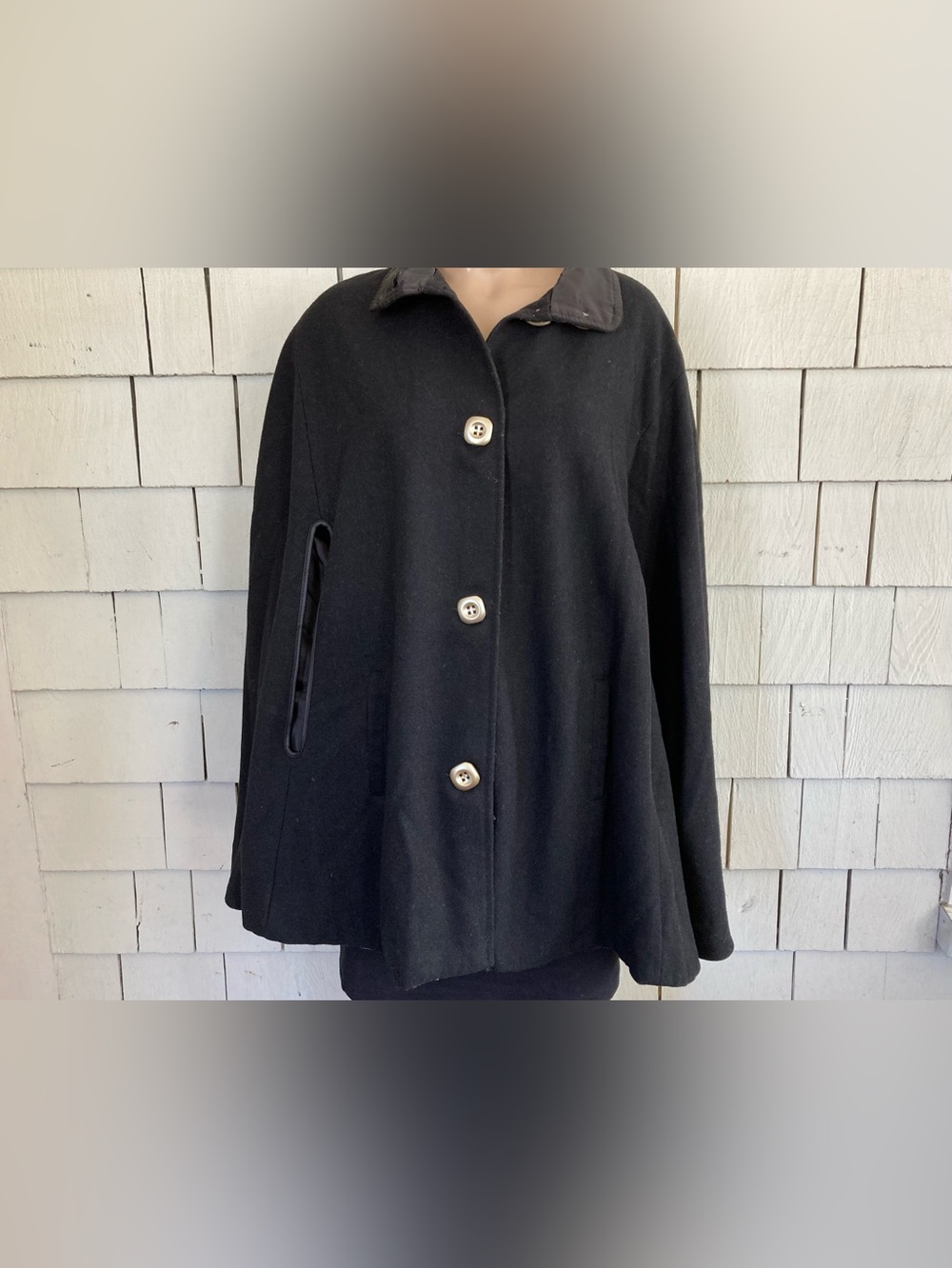 Vintage Black Wool Blend Cape Size M/L